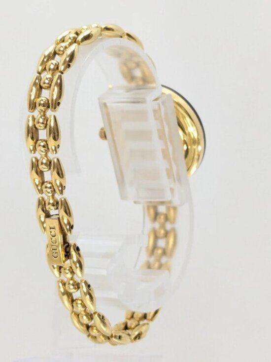 Authentic Vintage Gucci Gold Tone Bracelet Watch Enamel Bezel Women’s Swiss Made main image 9